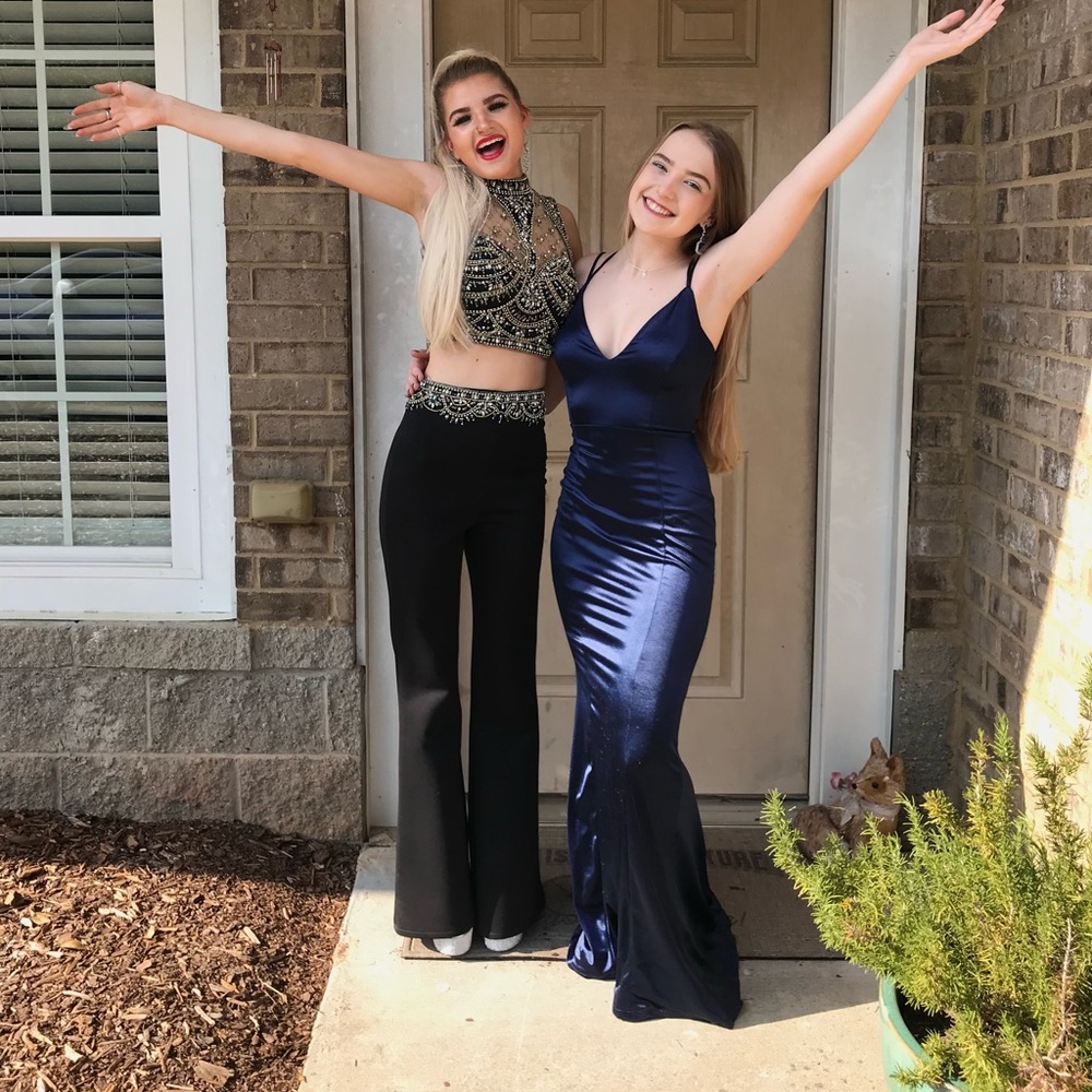 Beautiful satin long blue dress